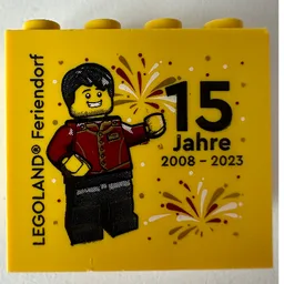 Brick 2 x 4 x 3 with 'LEGOLAND Feriendorf 15 Jahre 2008 - 2023' Print / Yellow
