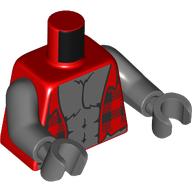 Lego Torso, Open Plaid Shirt, Furry Dark Bluish Grey Chest print, Dark Bluish Gray Arms and Hands / Red