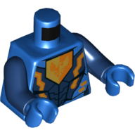 Lego Torso Armor with Orange and Gold Circuitry, Falcon Shield print, Dark Blue Arms, Blue Hands / Blue