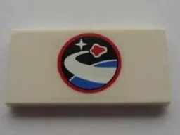 Tile 2 x 4 with Red Flying Shuttle over Blue Planet Pattern (Sticker) - Sets 10213 / 10231