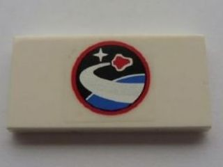 Lego Tile 2 x 4 with Red Flying Shuttle over Blue Planet Pattern (Sticker) - Sets 10213 / 10231