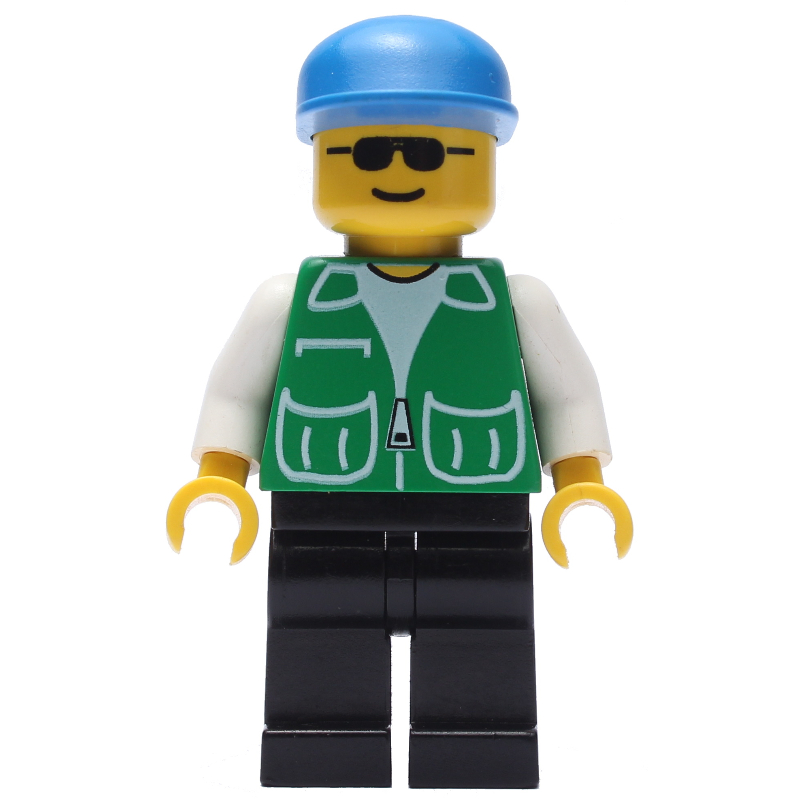 Lego Man, Green Jacket, Black Legs, Blue Cap