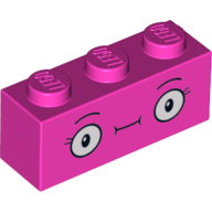 Lego Brick 1 x 3 with Face, Straight Mouth, Eyelashes Print / Dark Pink