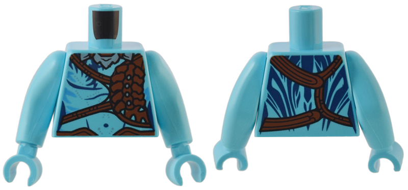 Lego Torso Na'vi with Dark Blue Markings, Reddish Brown Strap and Belt, and Silver Necklace Pattern / Medium Azure Arms Long / Medium Azure Hands