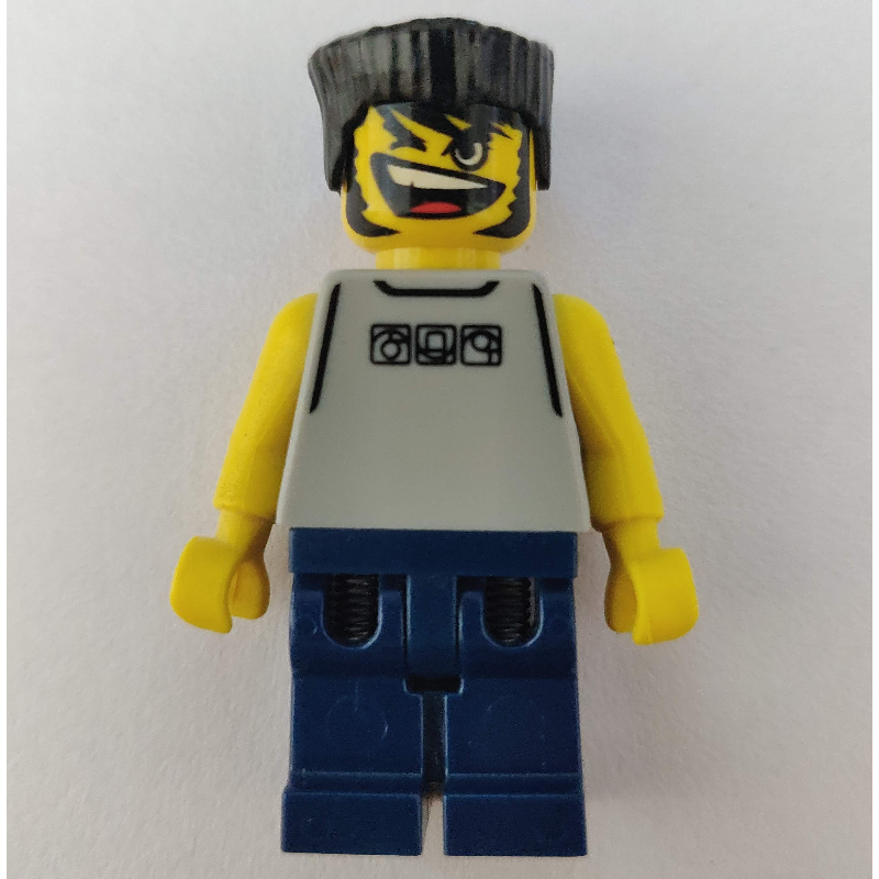 Lego Basketball Player, Light Gray Torso and Dark Blue Legs, Black Flat Top Hair