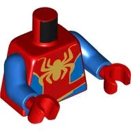 Torso Muscles, Blue Sides and Waist, Gold Webbing, Spider Print (Spider-Man), Blue Arms, Red Hands / Red