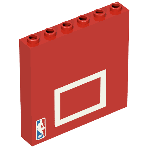 Lego Brick 1 x 6 x 5 with NBA Logo and Basketball Backboard Print / Red