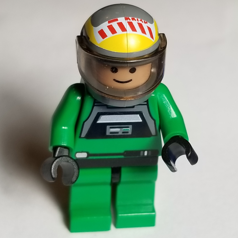 Lego Rebel Pilot A-wing, Green Uniform, Black Eyes, Trans-Brown Visor