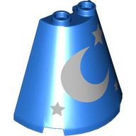 Lego Cone Half 2 x 4 x 3 with Silver Moon, Stars print
