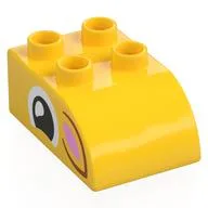 Duplo Brick 2 x 3 with Curved Top with Squinting Eye, Dark Orange/Bright Pink Ear Print