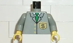 Torso Bank Employee Jacket with Tie and Dollar Sign Badge Pattern / Light Gray Arms / Yellow Hands