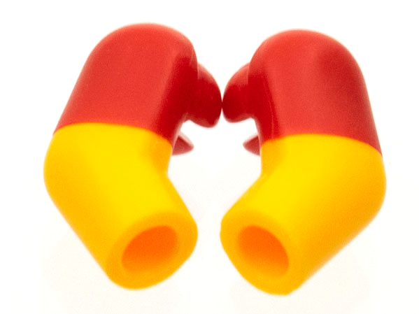 Lego Arm, (Matching Left and Right) Pair with Molded Red Short Sleeves  Pattern / Bright Light Orange