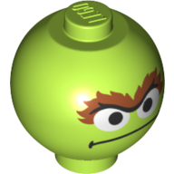 Lego Brick Round 2 x 2 Sphere with Stud with Face, Large Eyebrows print (Oscar the Grouch)
