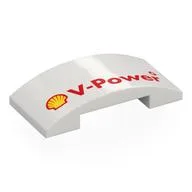 Brick Curved 4 x 2 Double with Red Shell 'V-Power' Print