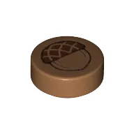 Tile Round 1 x 1 with Dark Brown Acorn Print / Medium Nougat