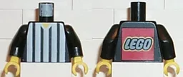 Torso Soccer Referee Vertical White Stripes and LEGO Logo Back Pattern / Black Arms / Yellow Hands