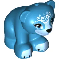 Animal, Bear, Small with Dark Azure Eyes - Curling Design on Forehead - Black Nose in Medium Blue Muzzle - Black Claws on Medium Blue Paws Print (Blubeary) / Dark Azure