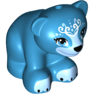 Lego Animal, Bear, Small with Dark Azure Eyes - Curling Design on Forehead - Black Nose in Medium Blue Muzzle - Black Claws on Medium Blue Paws Print (Blubeary) / Dark Azure