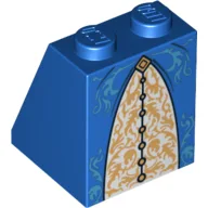 Brick Sloped 65° 2 x 2 x 2 with Gold and Medium Blue Trimmed Skirt Print