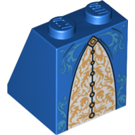 Lego Brick Sloped 65° 2 x 2 x 2 with Bottom Tube and Gold and Medium Blue Trimmed Skirt Print / Blue