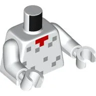 Torso, Light Bluish Grey Squares, Pixelated Red Tie Print, White Arms and Hands / White