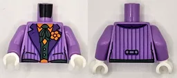 Torso Suit Jacket with Dark Purple Lapels and Stripes and Orange Flower over Shirt and Dark Green Vest and Tie Pattern / Medium Lavender Arms / White Hands