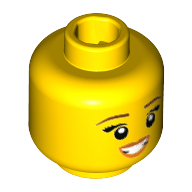 Lego Minifig Head Misako (Koko), Reddish Brown Eyebrows, Eyelashes, Open Mouth Smile, Medium Nougat and Orange Lips Print [Hollow Stud] / Yellow