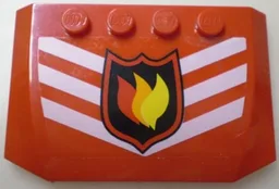 Wedge 4 x 6 x 2/3 Triple Curved with Fire Logo Badge and 3 White Chevrons Pattern (Sticker) - Set 7239