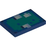 Tile 2 x 3 with Pixelated Sand Green Face Print (Minecraft) / Dark Blue