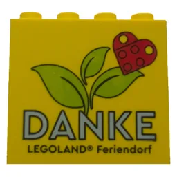 Brick 2 x 4 x 3 with 'DANKE LEGOLAND Feriendorf', Heart and Leaves Print / Yellow