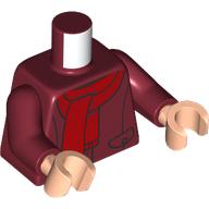 Lego Torso, Coat, Red Scarf print, Dark Red Arms, Light Nougat Hands / Dark Red