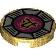Tile Round 2 x 2 with Airjitzu Earth Symbol Print / Pearl Gold