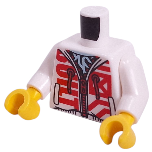 Lego Torso Hoodie with Red Text, Laces, Zipper, Bright Light Blue Circuitry on Chest print, White Arms, Yellow Hands / White