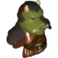 Lego Minifig Head Special, Gamorrean with Armor and Belt, Silver Spots on Chest Emblem Print / Reddish Brown