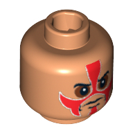 Lego Minifig Head Temple Guard, Red Face Paint, Sunken Eyes Print [Blocked Open Stud] / Nougat