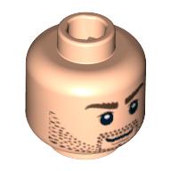 Lego Minifig Head Dastan, Beard Stubble, Bushy Eyebrows, Determined / Grin Print / Light Nougat