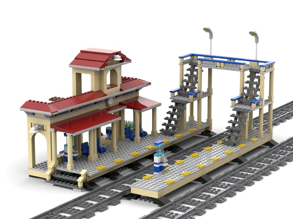 Lego Beautiful Train Station in Tan and Dark Red