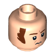 Lego Minifig Head Imperial Officer, Brown Eyebrows and Long Sideburns, Frown and Furrowed Brow Print / Light Nougat