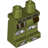 Lego Hips and Olive Green Legs with Black Belt, Dark Brown Pockets, White Clamps on Knees and Toes print