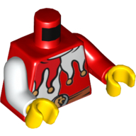 Lego Torso, Odd Arms, Jester Costume, Red and White Collar, Lion head on Buckle Print, Left Red Arm, Right White Arm, Yellow Hands / Red