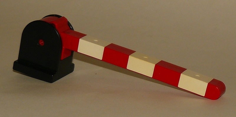 Lego Duplo, Train Crossing Gate Base with Red Duplo, Train Crossing Gate Crossbar with Small Handle with White Stripes Pattern (6405 / 6406bpb01)