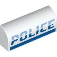 Brick Curved 1 x 4 x 1 1/3 No Studs with Medium Blue and Blue 'POLICE' Print / White