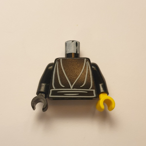 Lego Torso, Odd Hands, Robe, Waist Sash Print, Black Arms, Left Yellow Hand, Right Black Hand / Black
