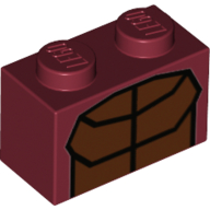 Lego Brick 1 x 2 with Reddish Brown Muscles Outline Print / Dark Red