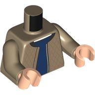 Lego Torso, Jacket, Dark Blue Sweater, White Shirt print, Dark Tan Arms, Light Nougat Hands / Dark Tan
