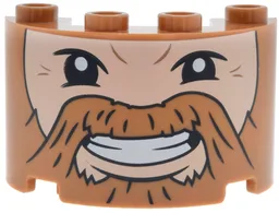 Cylinder Half 2 x 4 x 2 with 1 x 2 Cutout with Beard and Moustache, Black Eyes, Smile with White Teeth and Light Nougat Face Pattern (One Piece Brogy)