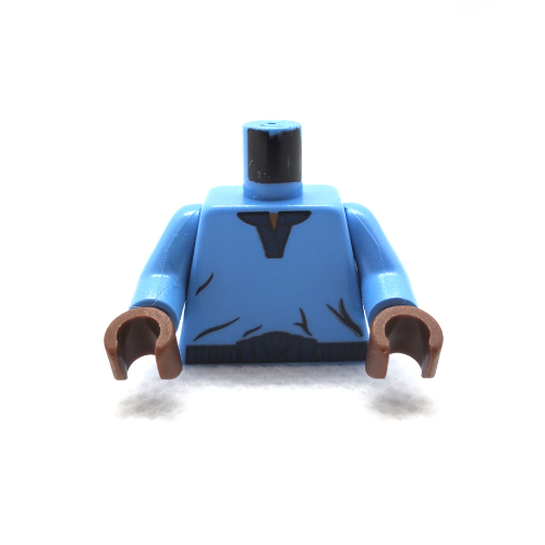 Lego Torso V-Collar Shirt and Dark Blue Trim Print (Lando Calrissian), Medium Blue Arms, Brown Hands / Medium Blue