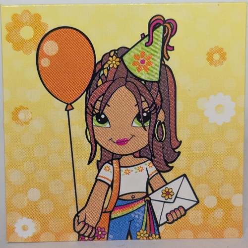 Lego Clikits Insert 4 x 4 with 'Daisy' Holding a Card and a Balloon Print