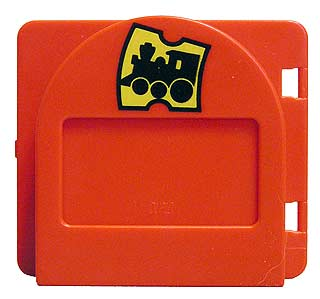 Lego Duplo Door / Window Pane Mailbox 1 x 4 x 3 Raised with Flap with Yellow Train Ticket with Black Locomotive Pattern