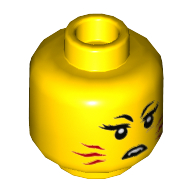 Lego Minifig Head Akita, Angry, Red Stripes on Cheeks, Teeth, Fangs / Yellow